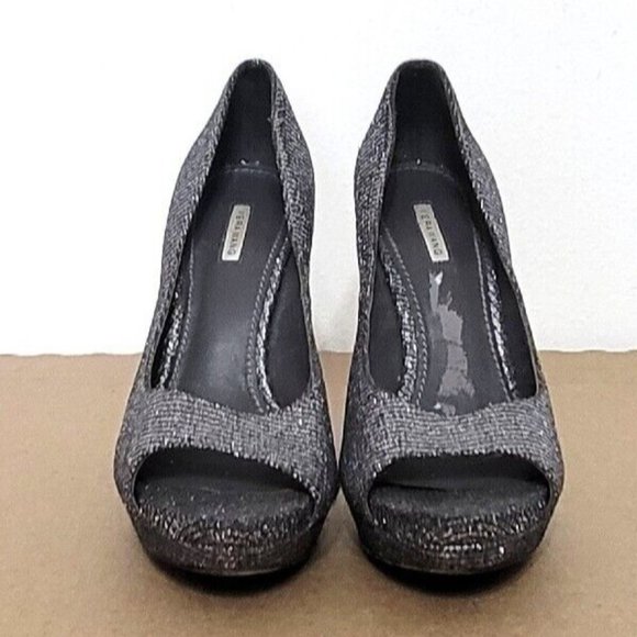 Vera Wang Selima Silver Glitter Peep Toe Platform Stiletto Pumps Womens Size 7 - Picture 2 of 12